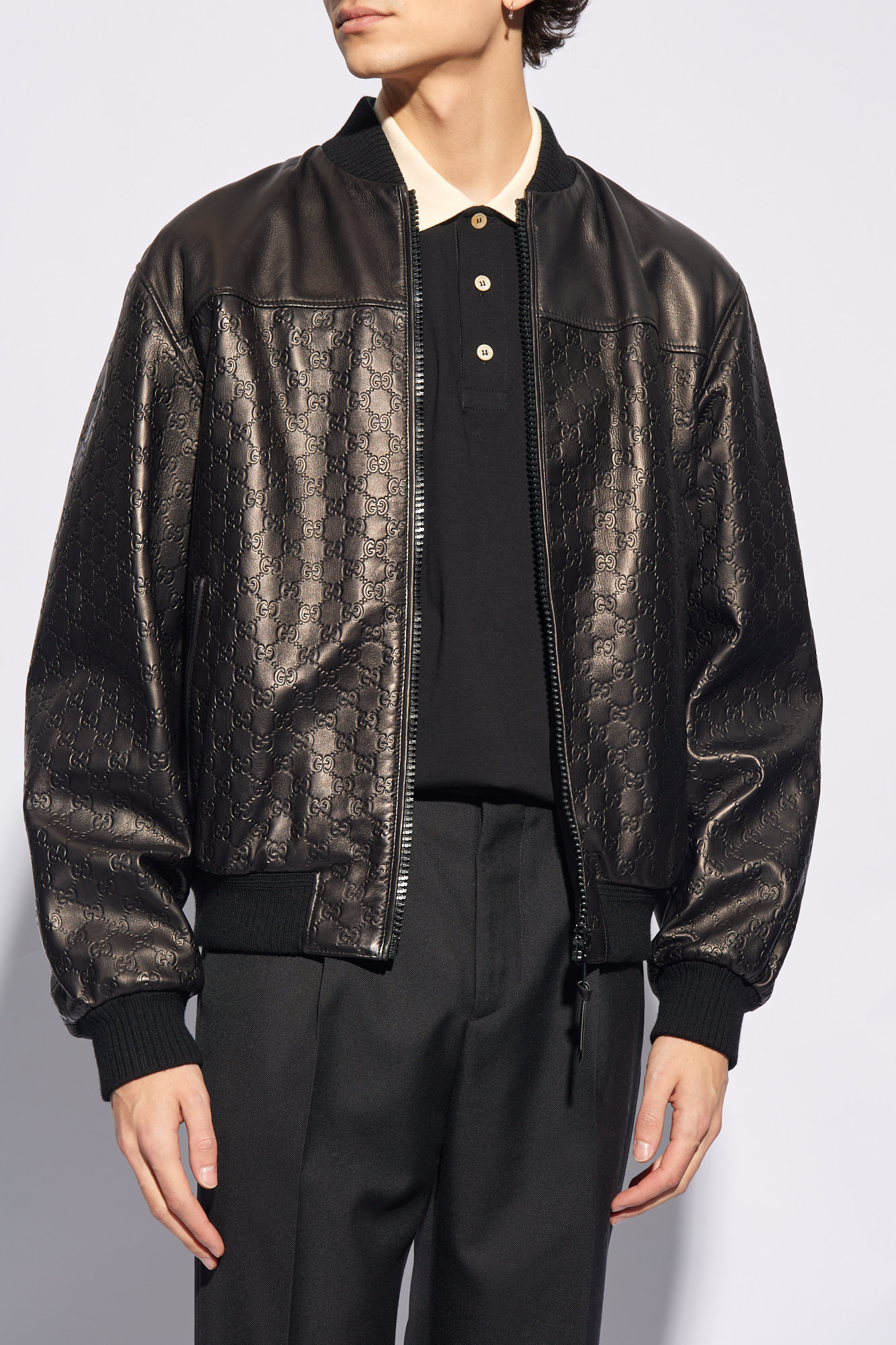 Gucci leather jacket with on sale web